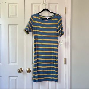 LuLaRoe Blue and Yellow Striped Dress